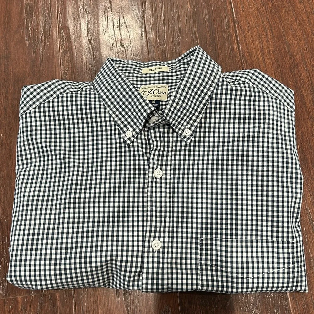 J. Crew Men’s Navy and White Gingham Button-Down Shirt